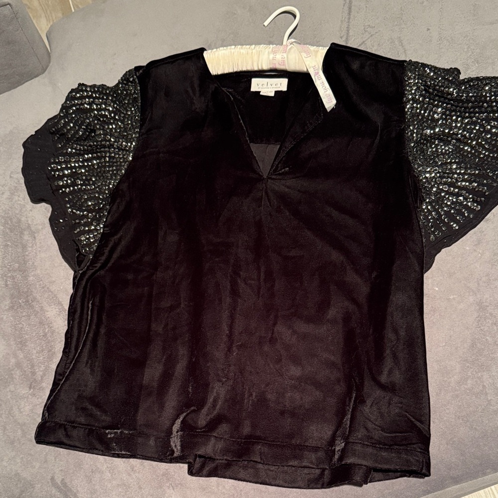 Velvet Black Top with Sequin Sleeves